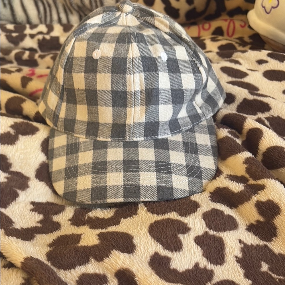 Gray and White Checkered Baseball Hat